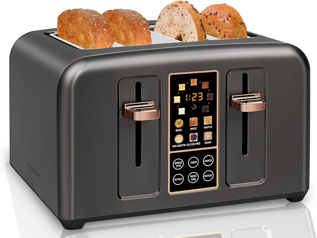 SEEDEEM 4-Slice Toaster with Touch LCD, 6 Bread Types, 7 Shade Settings, 1.5" Slots