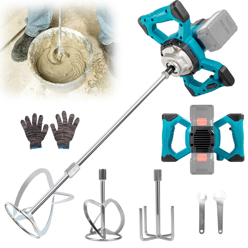 Cordless Concrete Mixer Compatible with Makita Battery, Battery Electric Paddle Mixer
