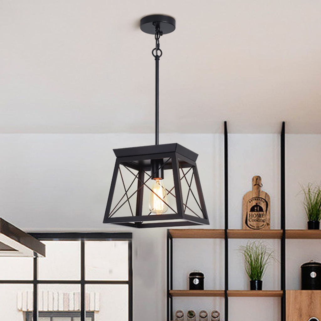 Ganeed Farmhouse Pendant Light Metal Cage Rustic Lantern Chandelier Adjustable Height Hangin