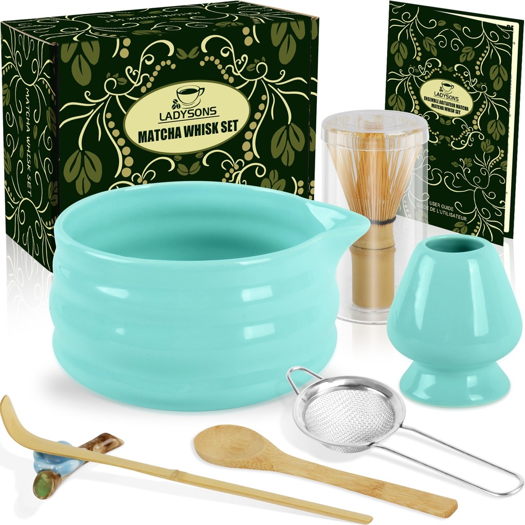 Matcha Set - 7-Piece Matcha Stirrer Set Includes Matcha Bowl with Spout, Bamboo Matcha Stirr
