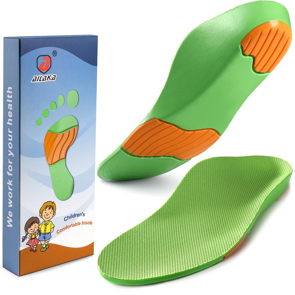 Ailaka Kids Orthotic Cushioning Arch Support Shoe Insoles, Children Pu Foam Inserts for Fla