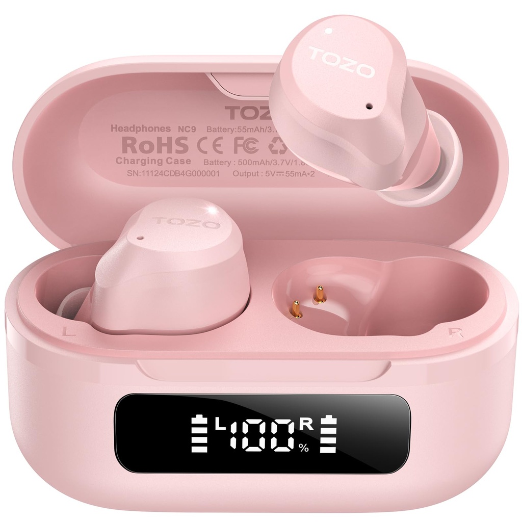 TOZO NC9 Hybrid Active Noise Cancelling Earbuds for Travel Work Calls, 45dB ANC Wireless Ear