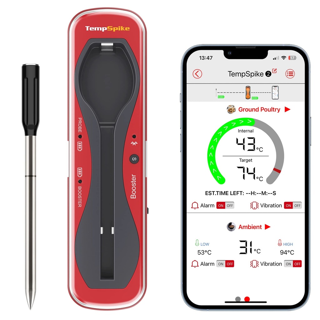 ThermoPro TempSpike Truly Wireless Meat Thermometer up to 150M Remote Range, Bluetooth Kitc