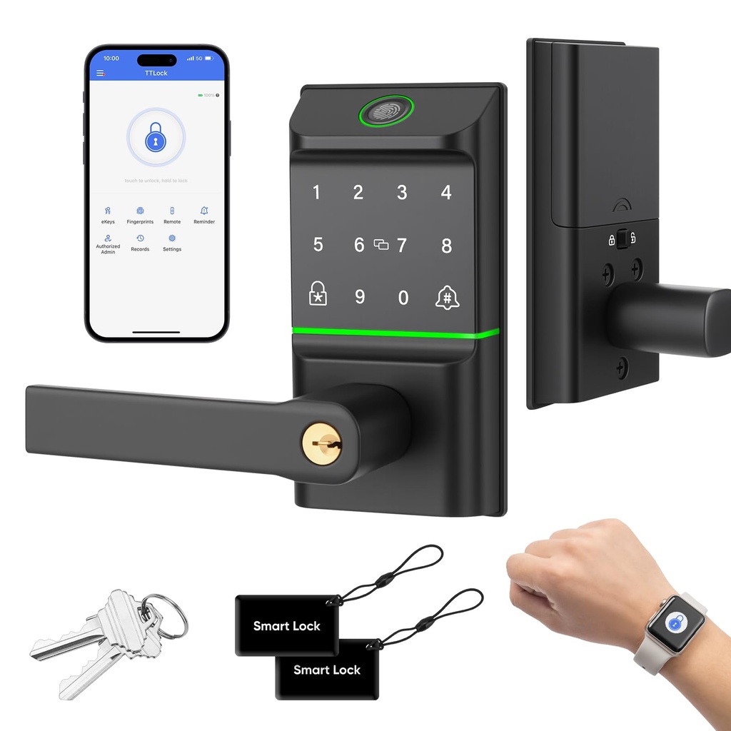 MYPIN Smart Door Lock with Biometric Fingerprint & Touchscreen Keypad, Keyless Smart Lock, 7