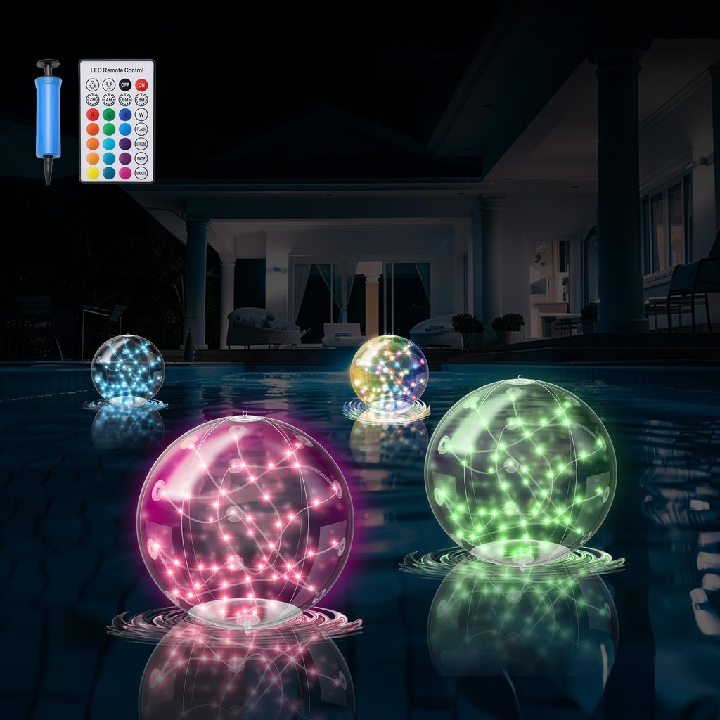 Pulsky Solar Floating Pond Light, 2Pcs 14.5 Inch Pool Light Inflatable Hangable Ip68 Waterp