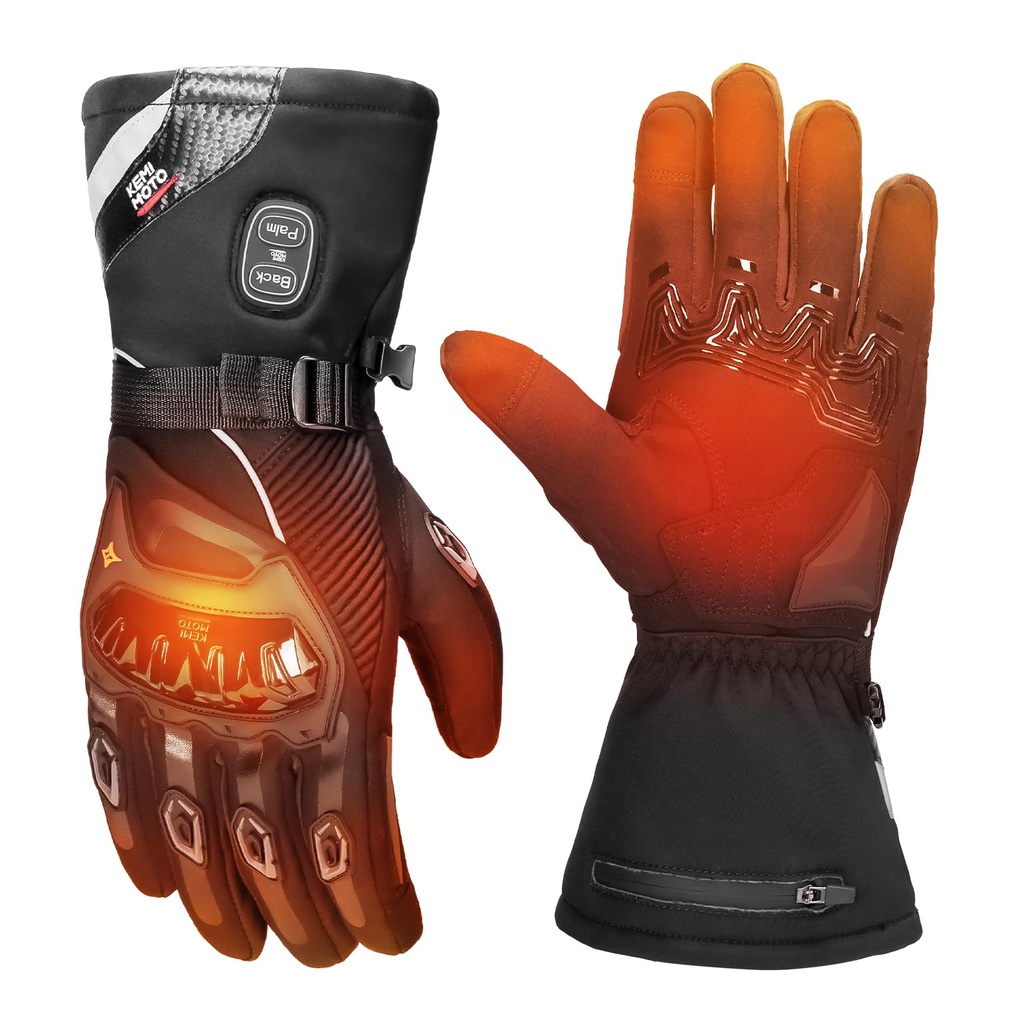 KEMIMOTO Heated Gloves for Men Women, Rechargeable Winter Motorcycle Gloves with 7.4V 3000m