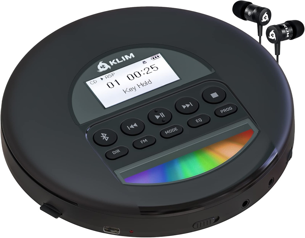 KLIM Nomad - Portable CD Player with Long-Lasting Battery - with Headphones - Radio FM
