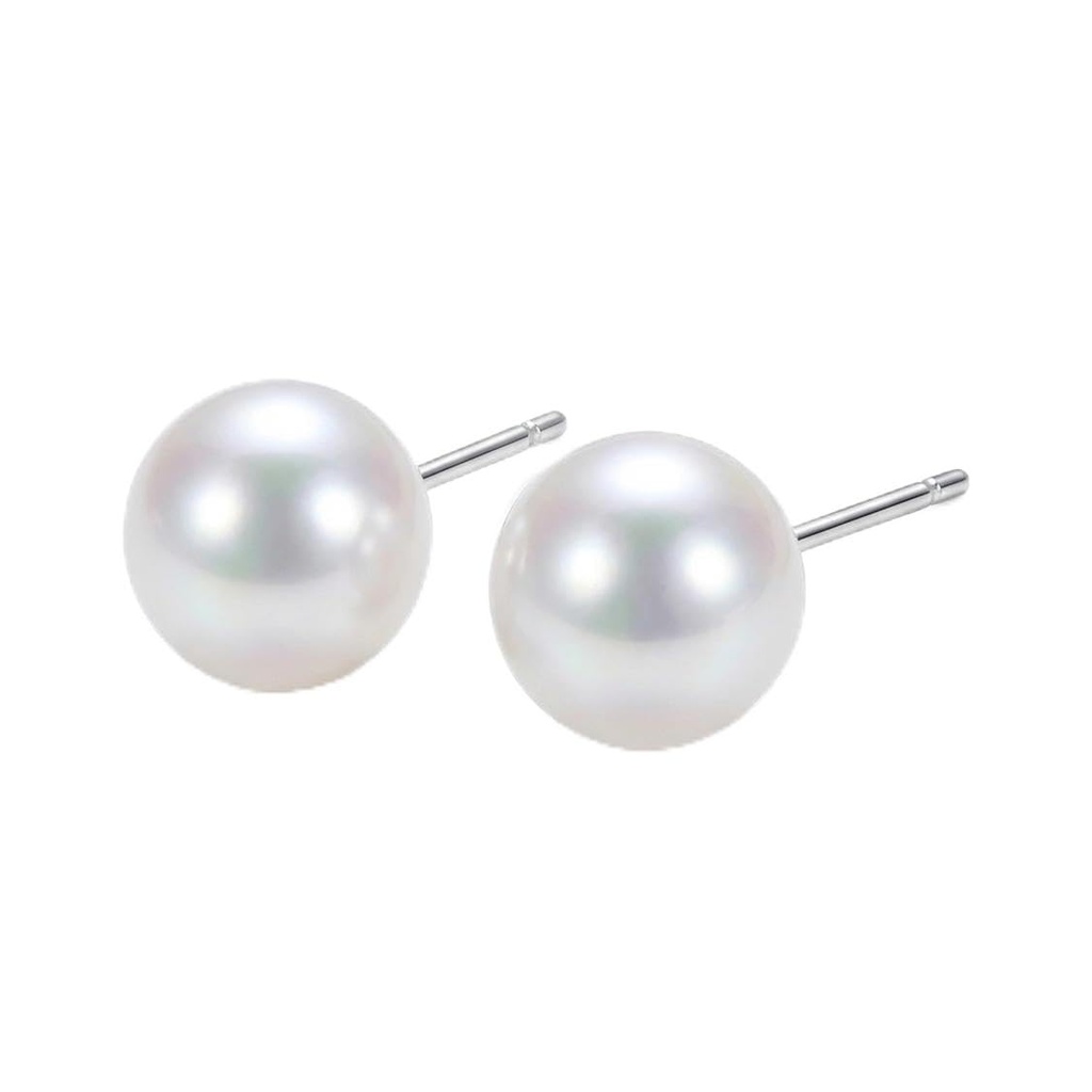 12mm Faux Pearl Stud Earrings, Large Round Imitation Pearl Earrings for Pierced Ears, Silver