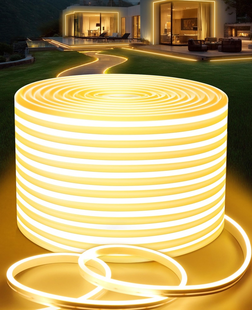Lamomo Outdoor LED Strip Light 30M, Waterproof Dimmable Neon Light Strip, 24V Warm White