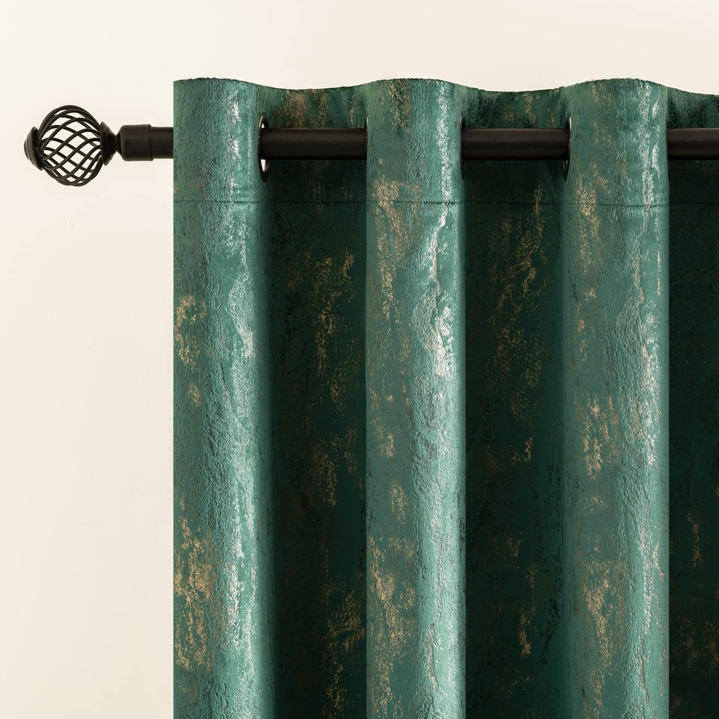 MIULEE Dark Green Velvet Curtains with Gold Foil,2 Panel Set 54 Inch Drop Curtains,Blackout