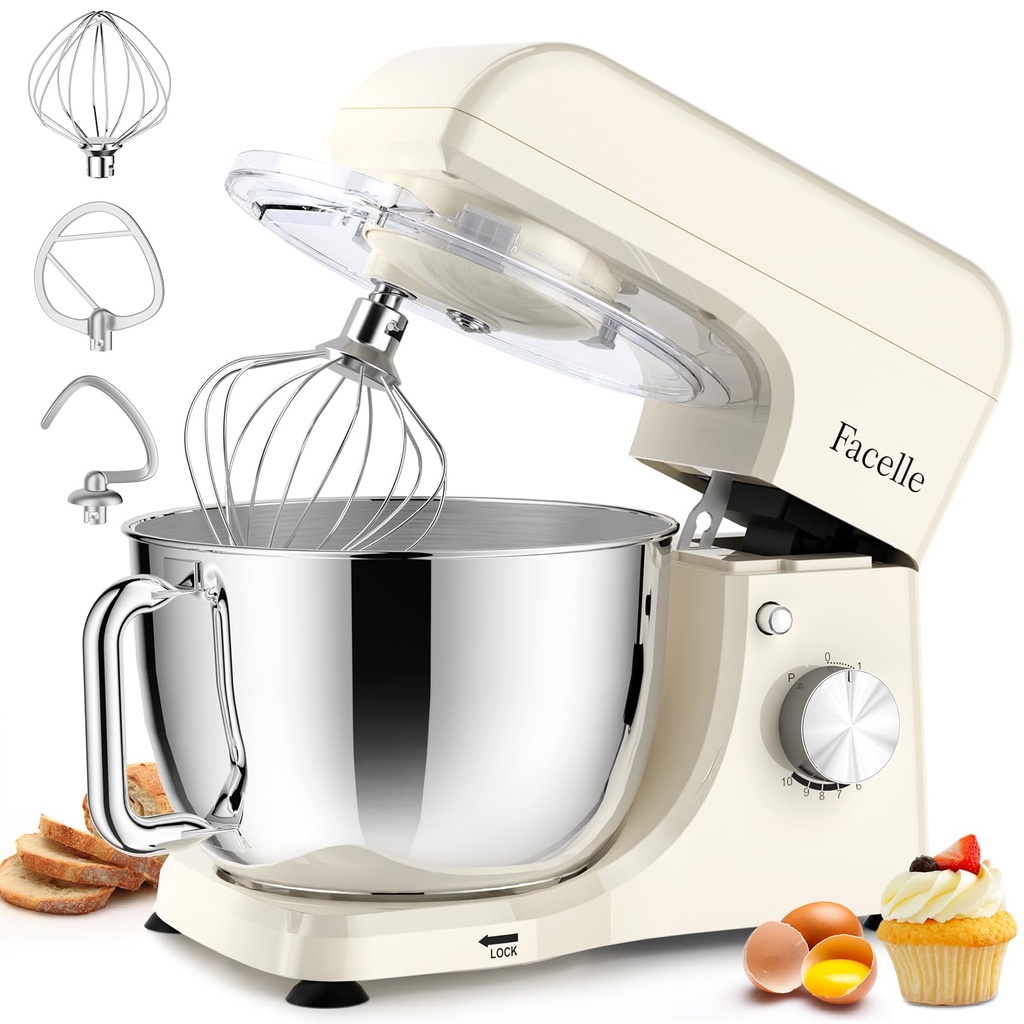 Facelle Stand Mixer, 1500W Electric Kitchen Mixer, 10 Speeds Food Mixer with Pulse