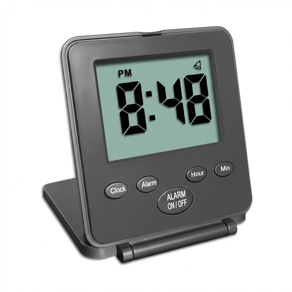 Digital Travel Alarm Clock - No Bells, No Whistles, Simple, Silent, Battery Operated, Alarm