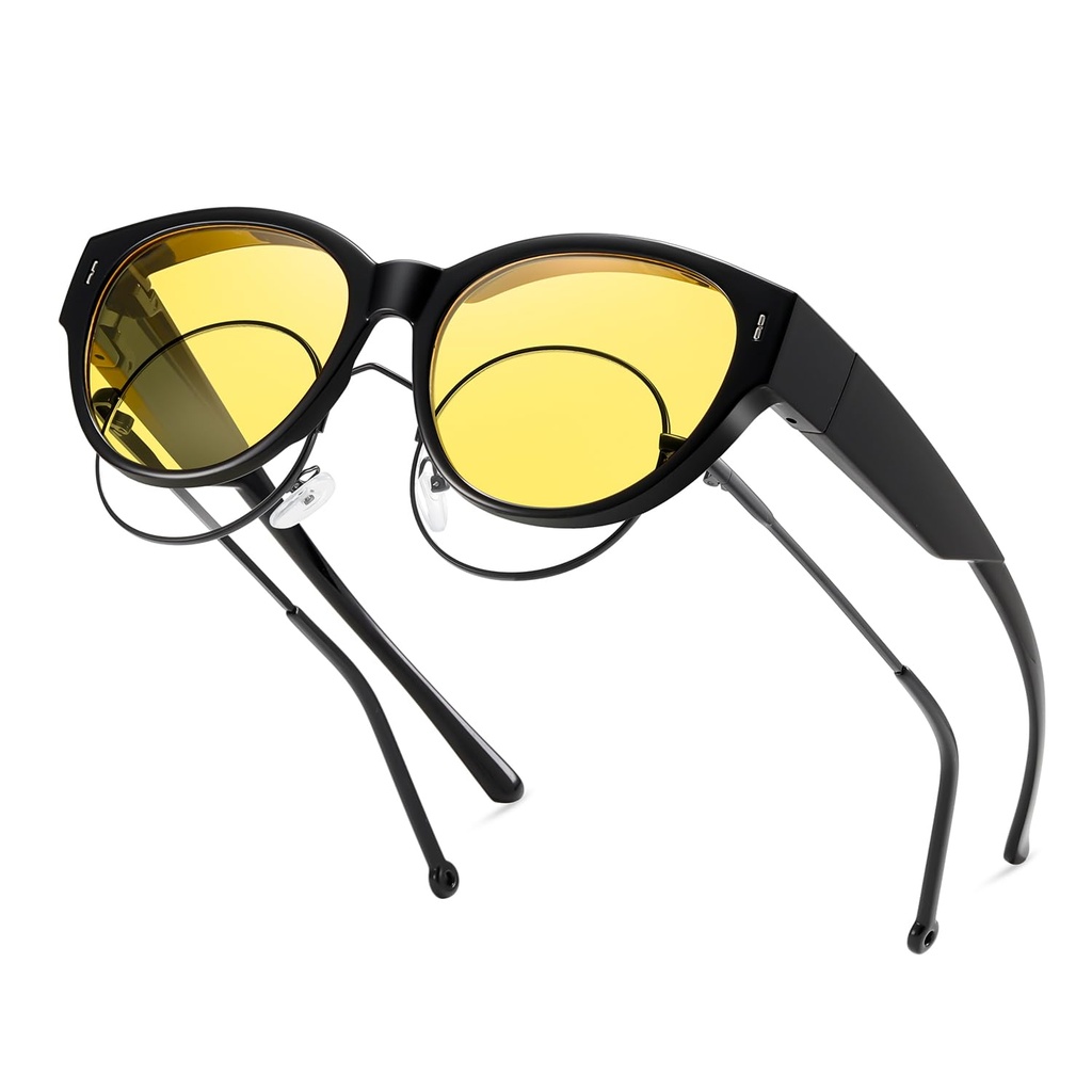 kimorn Polarized Over Glasses Night Driving Glasses for Women & Men, Stylish Cat Eye Design