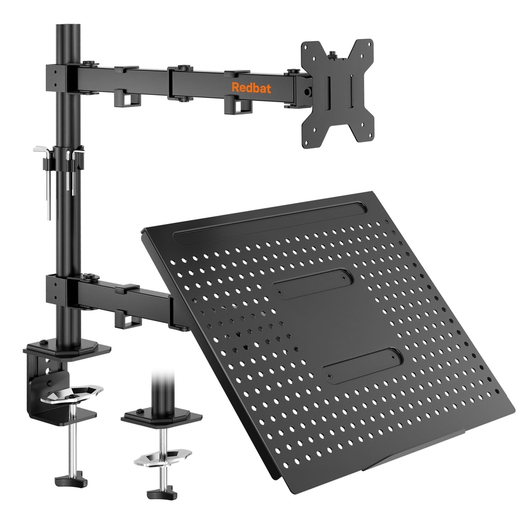 Redbat Adjustable Monitor Arm Desk Mount with Laptop Tray for “32 Inch Screens and Laptop