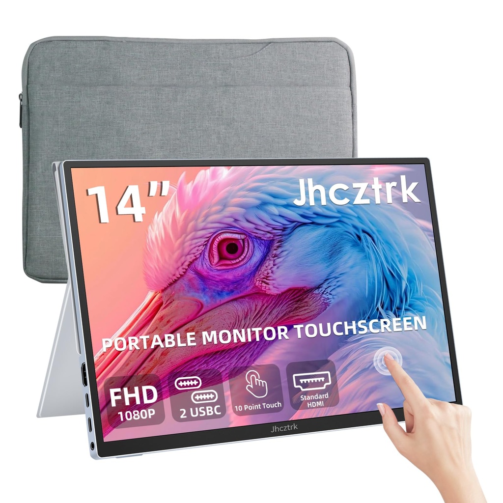 14 Inch Touchscreen Portable Gaming Monitor, 1920X1200 FHD Leather Case Portable Monitor 