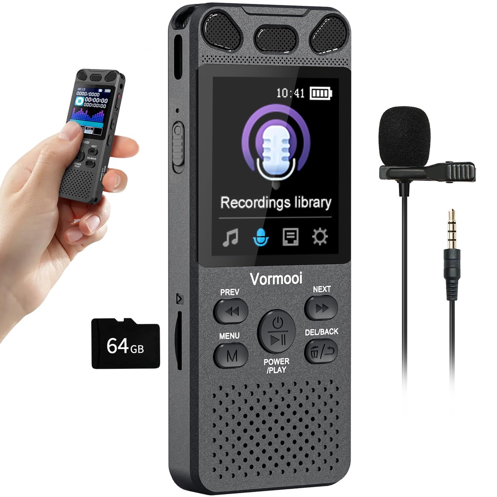 96GB Digital Voice Activated Audio Recorder, 110H Dictaphone with 2.15" Color Screen & Exter