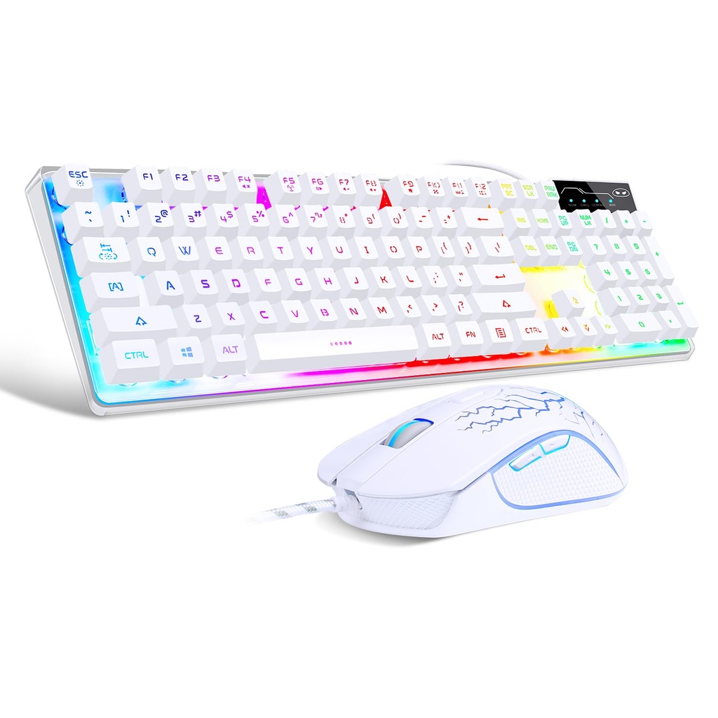 MageGee K1 RGB LED Backlit Gaming Keyboard and Mouse Combo for PC/Laptop (White)
