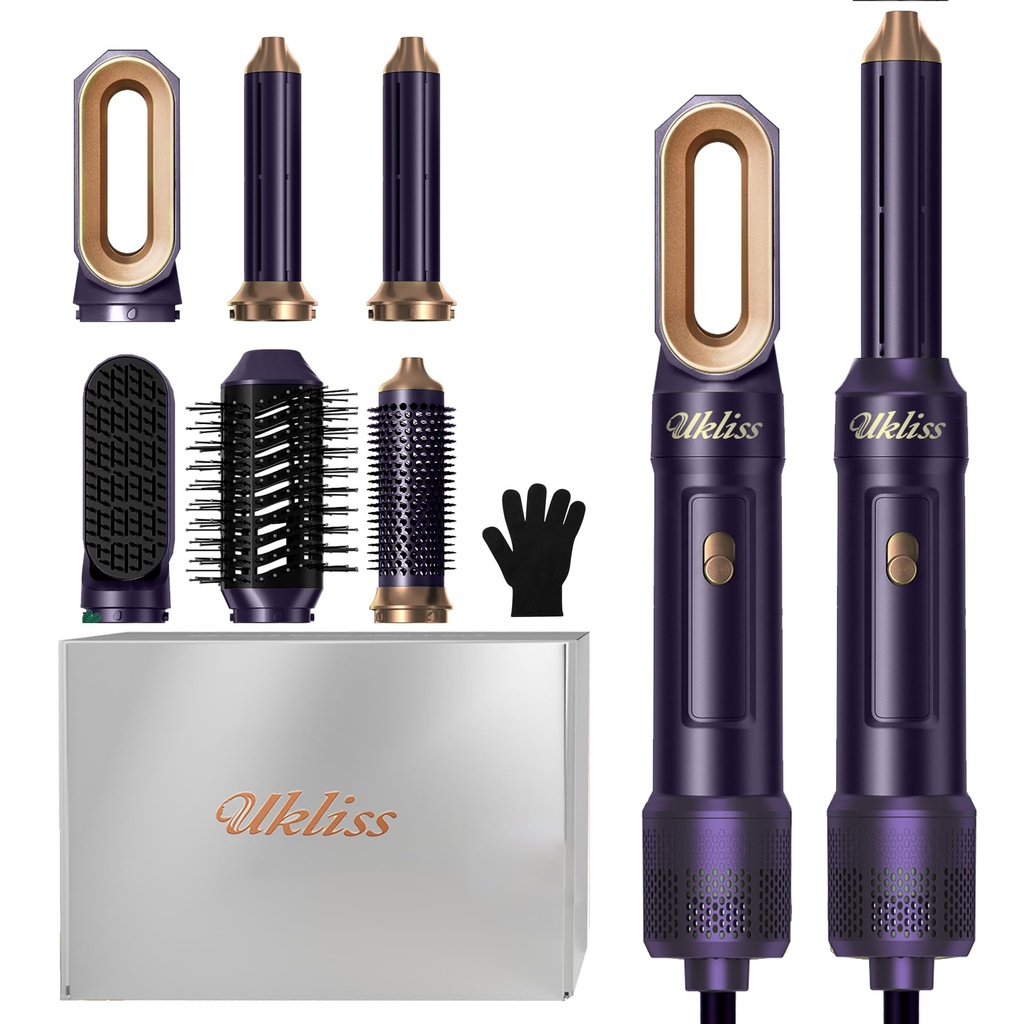 UKLISS 6 in 1 Hairstyler, Hair Dryer Brush Set with Automatic Hair Wrap Curler, Thermal Brus