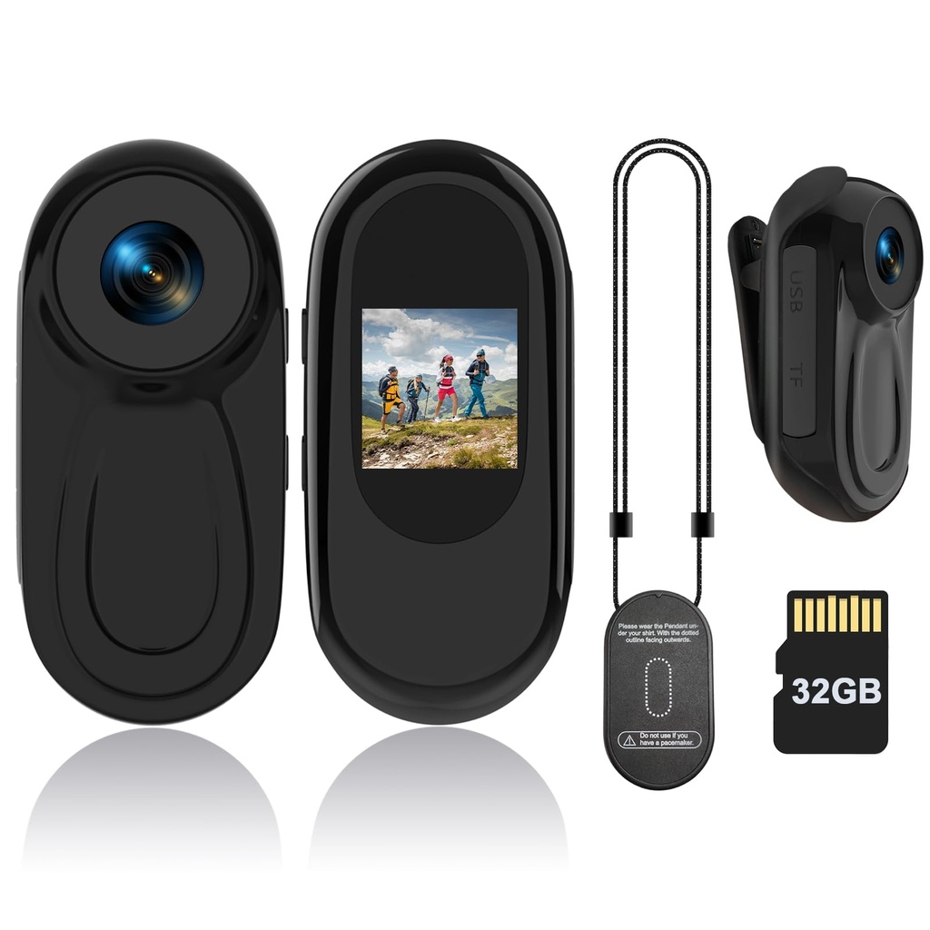 RUMUCF Mini Body Camera HD 1080P Thumb Action Cam with 32GB Card Night Vision 0.9 Display M