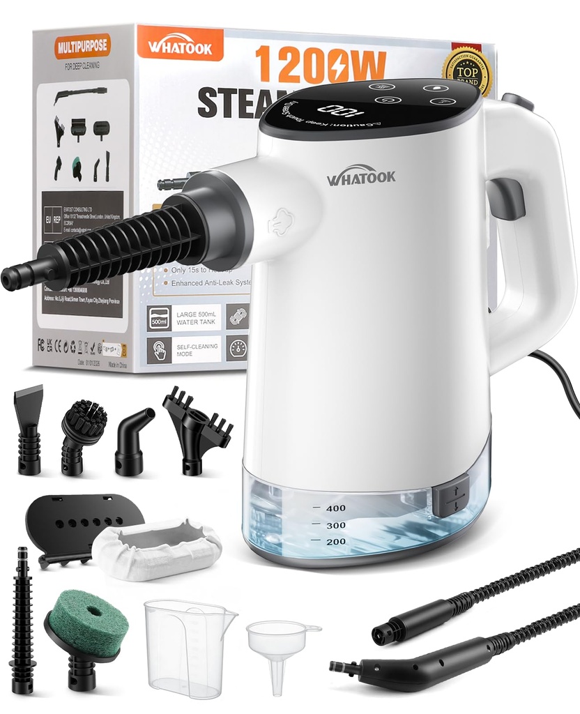 Handheld Steam Cleaner: 10S Heat-Up High Pressure Steamer, 500ml Large Tank, 2 Level Adjusta