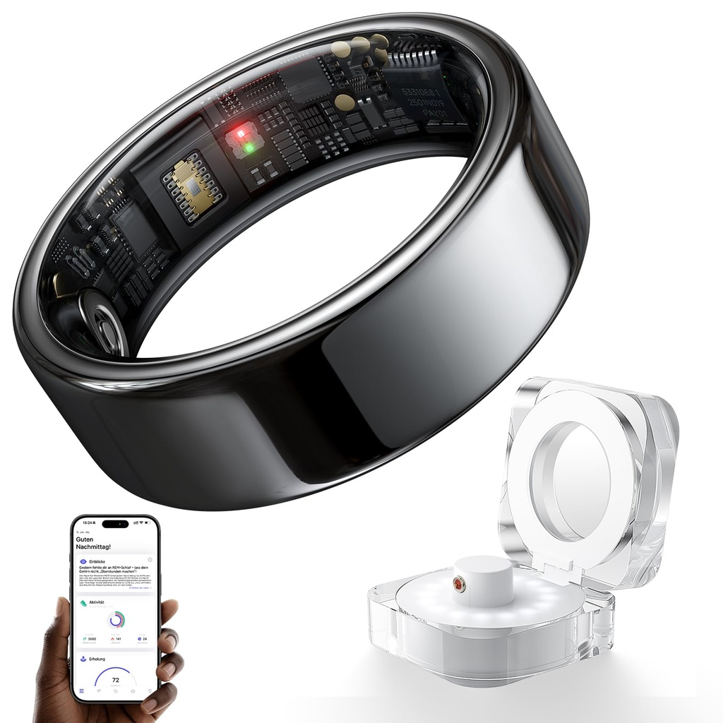 HOU AI Smart Ring, 24/7 Health & Sleep Tracker with AI Recovery Score, Heart Rate, SpO2 & S