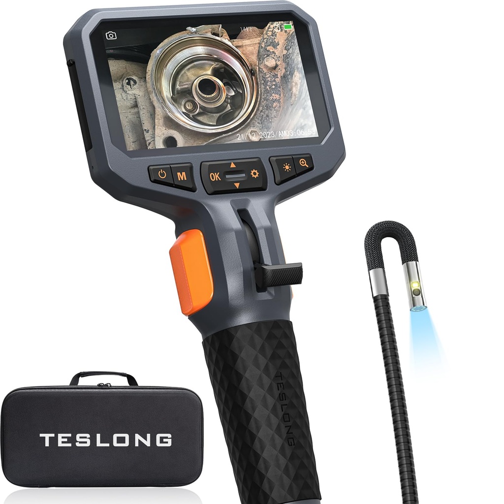 Dual Lens Articulating Inspection Camera, Teslong 4.5'' IPS Endoscope Inspection Camera wit