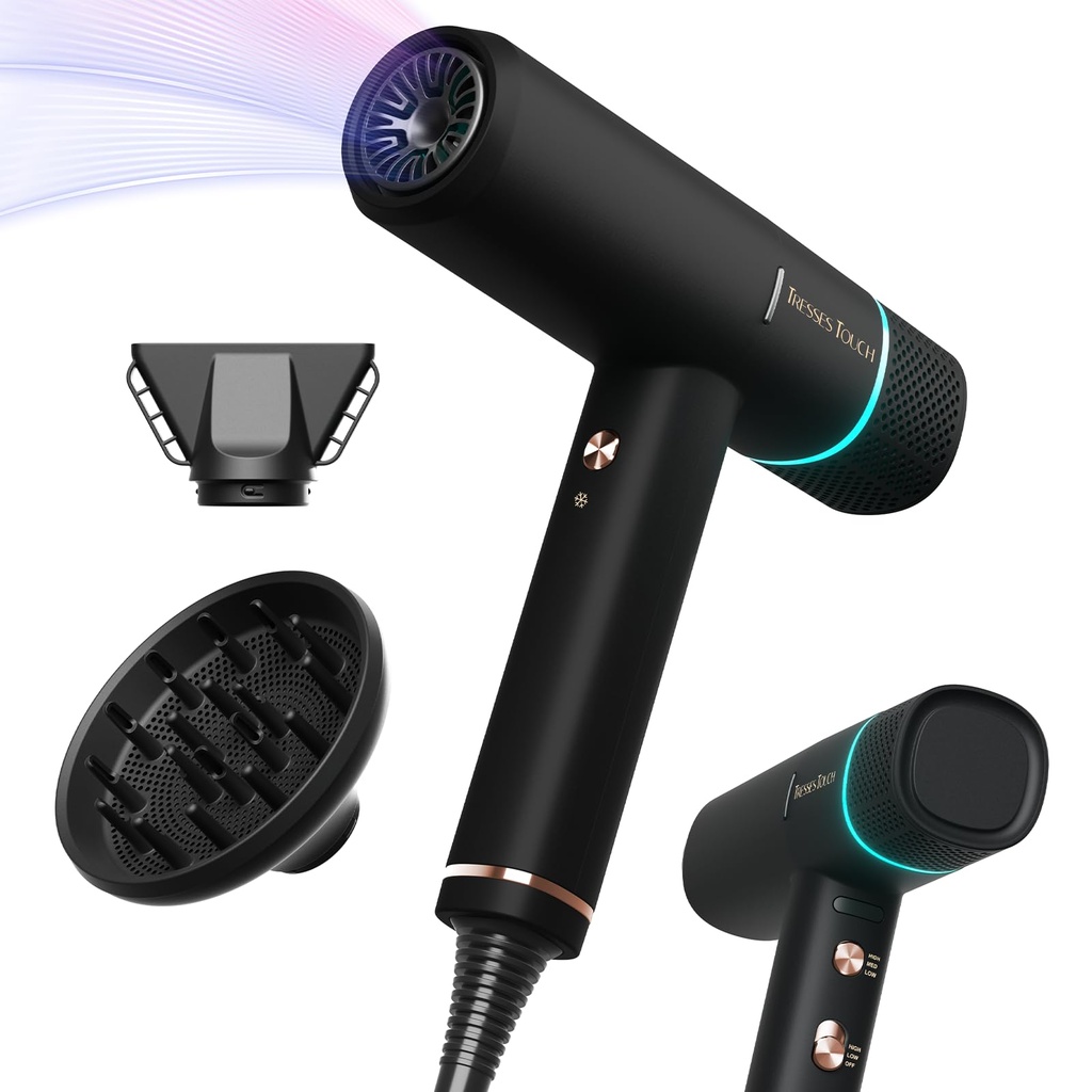 Hair Dryer Ionic Hairdryer, High Speed Blow Dryer with Diffuser for Women & Men, Fast Dry w