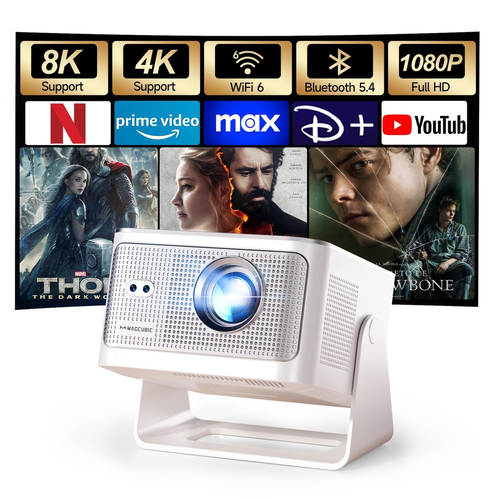 Magcubic Mini Projector 4K & 8K Support, 1080P Portable Projector for Bedroom with Android
