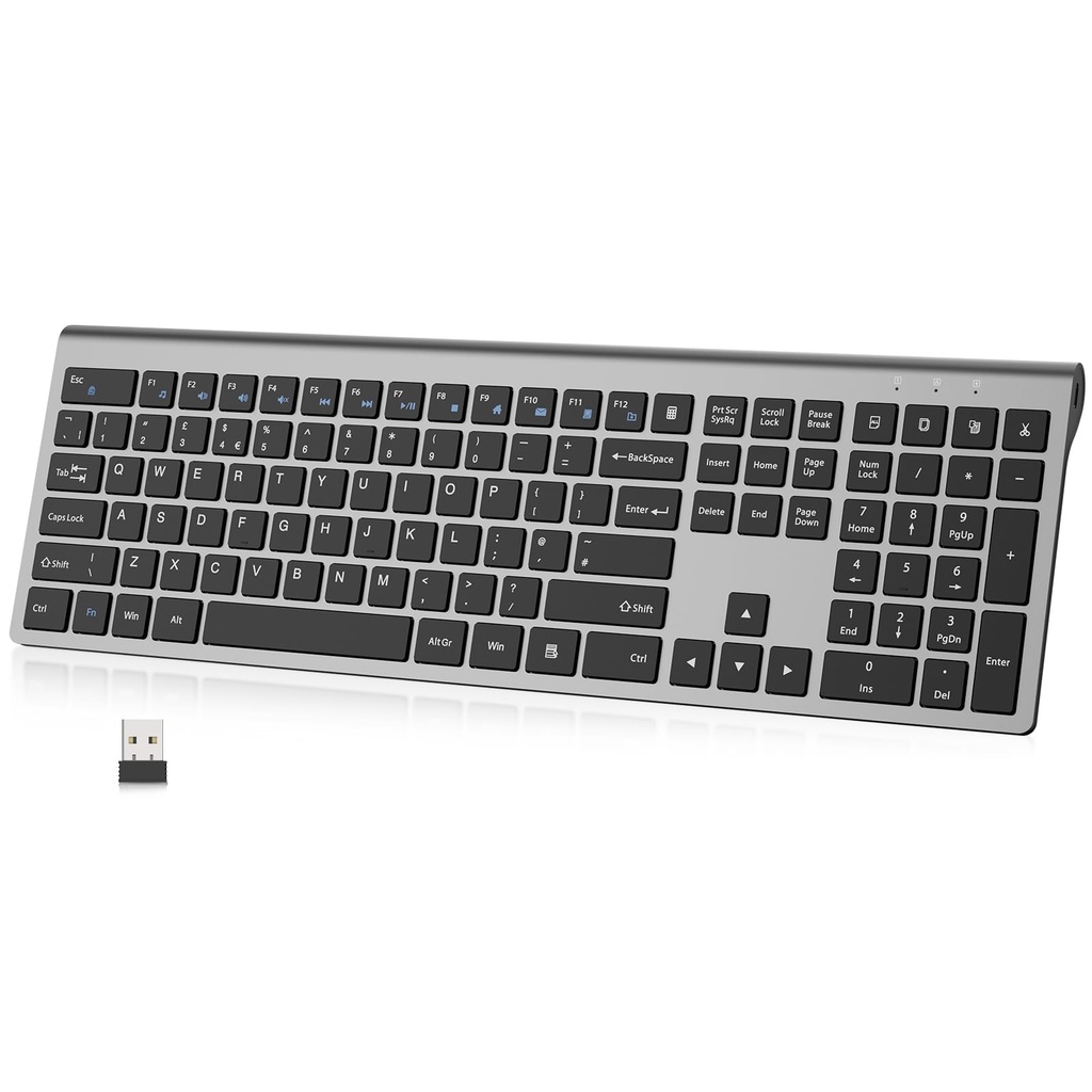 PINKCAT 2.4G Wireless Keyboard, Rechargeable Ultra Slim Ergonomic, Full Size, QWERTY UK Lay