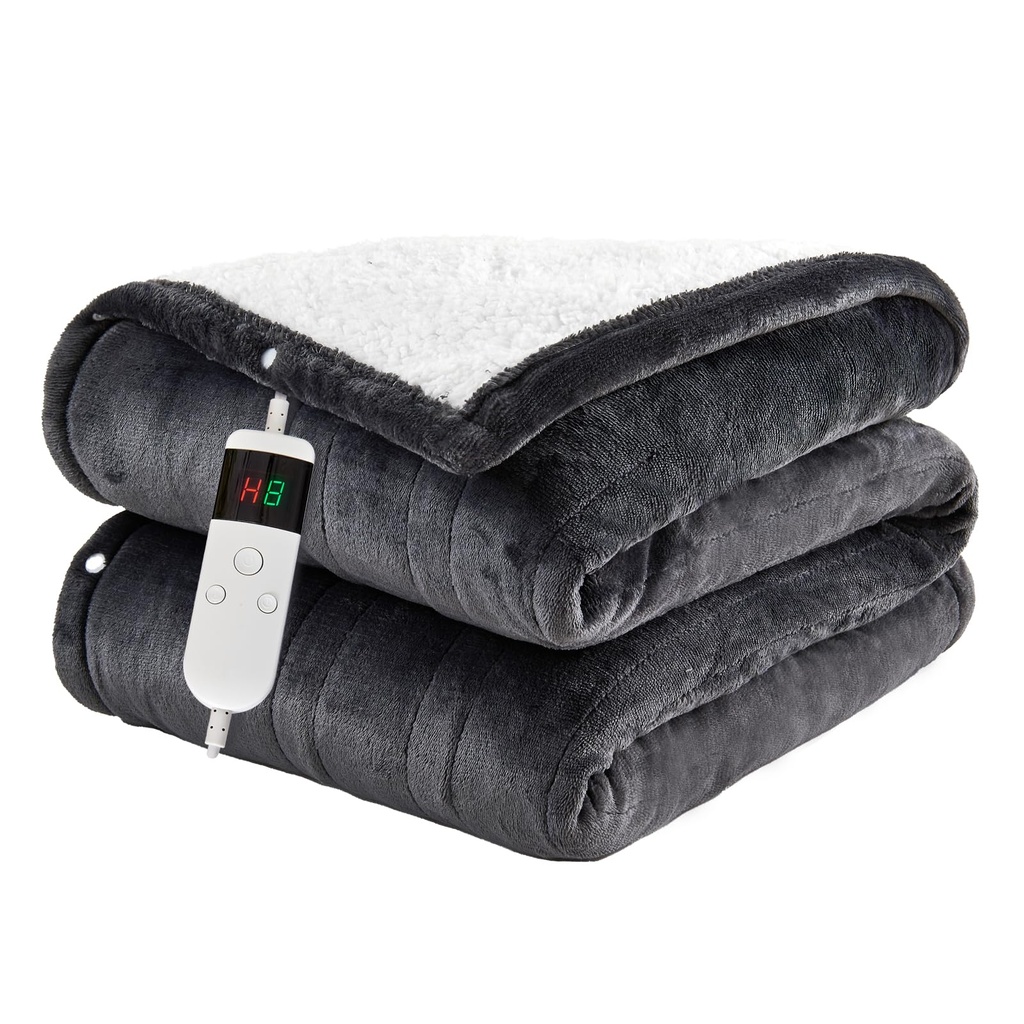 Qieryun Heated Throw 130X160cm Electric Blanket, 10 Heating Settings, 1-8h Timer overheat Pr