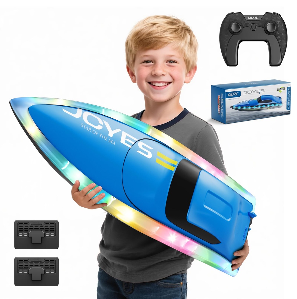 4DRC S7 RC Boat with LED Lights, Low Battery Warning, Self-balancing,50+ Min Running Time,