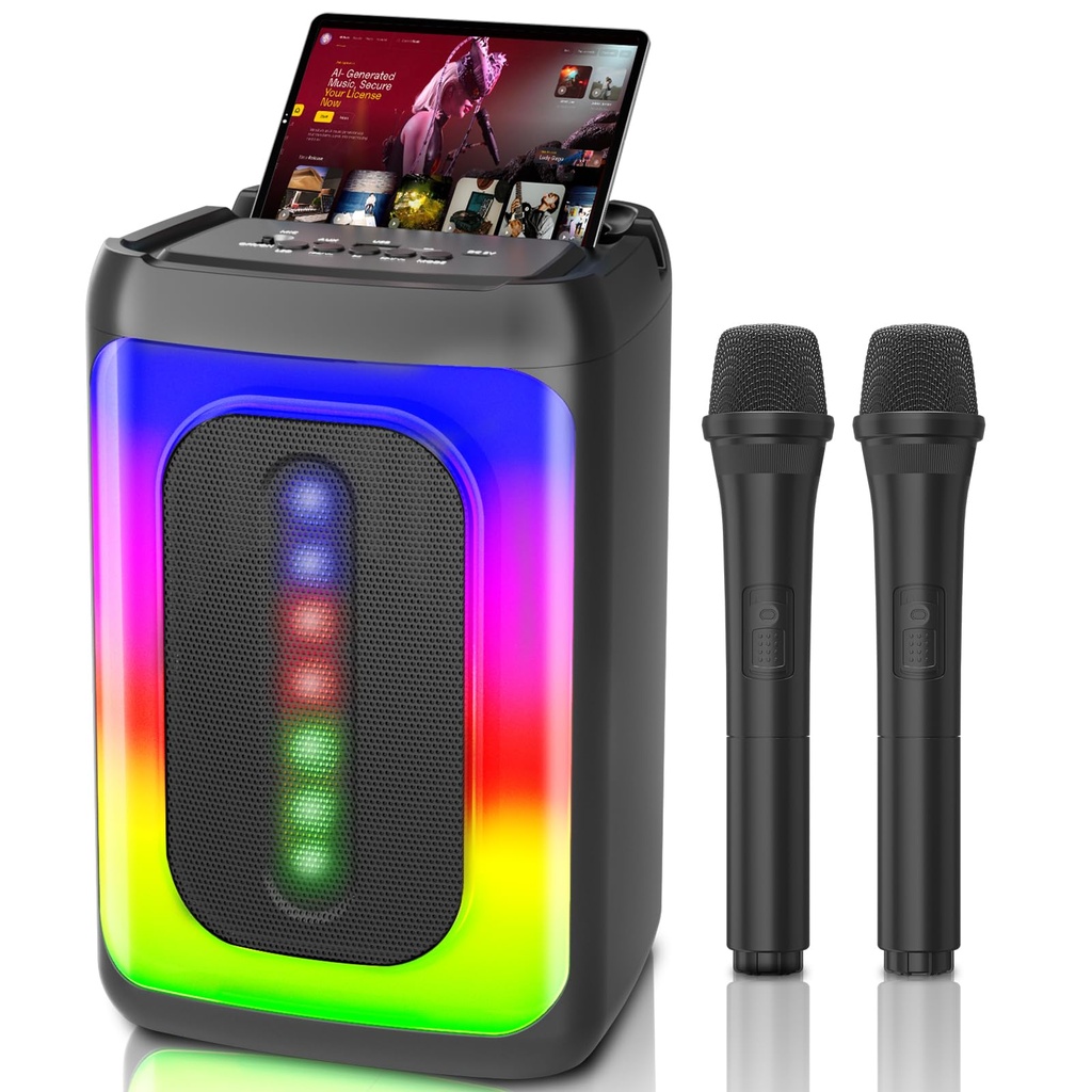 Karaoke Machine 2 Wireless Microphones, Portable Karaoke Machine for Adults Kids, Bluetooth