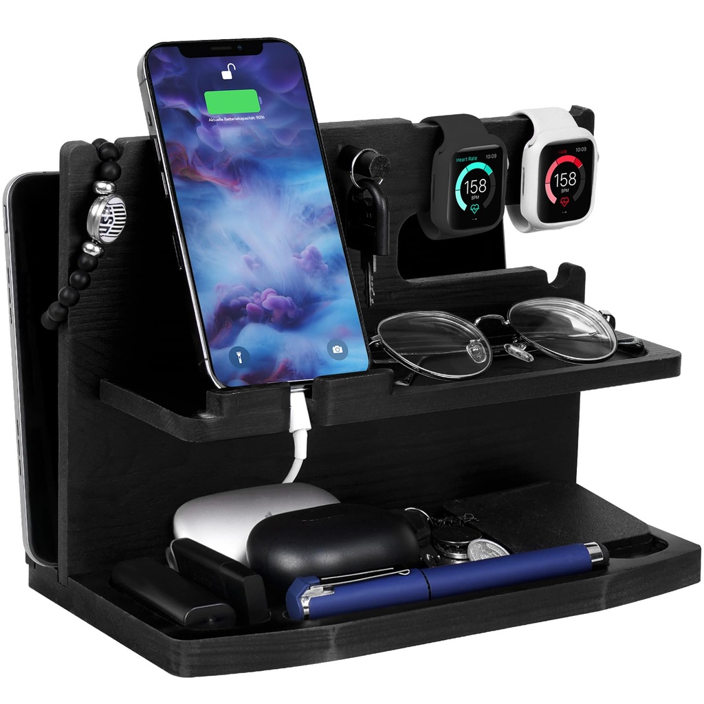 Gifts for Men Desk or Nightstand Organizer - Wood Phone Docking Station - Birthday Gifts for