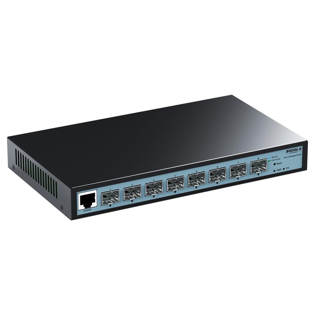 SODOLA 8 Port 10Gb Network Switch, 8X10G SFP+ Ports, Fanless L3 Managed Switch, Ethernet