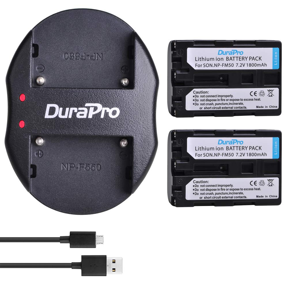 DuraPro 2Pcs NP-FM50 NP FM50 Battery + Dual USB Charger for Sony NP-FM30,NP-FM51,NP-QM50,NP-