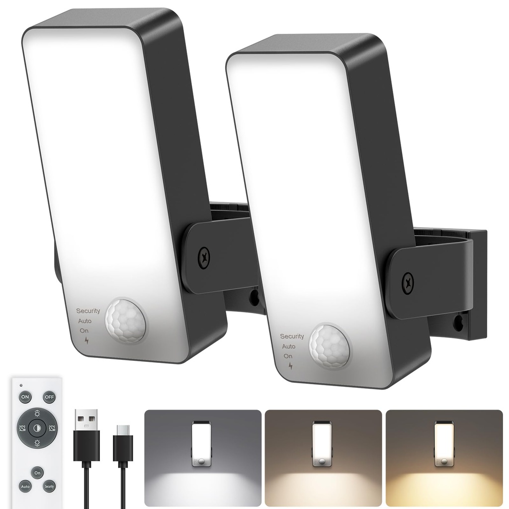 Motion Sensor Lights Outdoor, 10000mAh Rechargeable Wall Lights Battery Operated with Remote