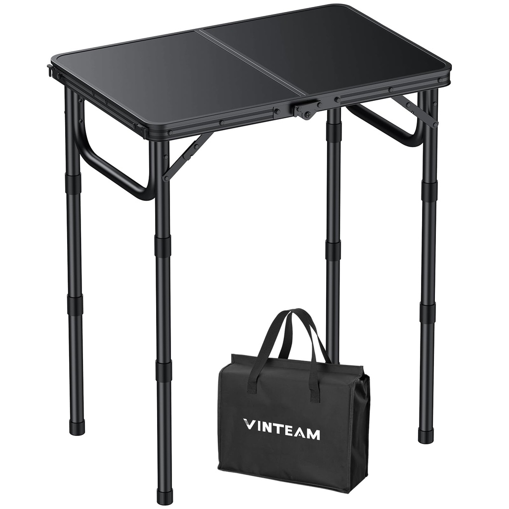 VINTEAM Camping Table, Adjustable Height 3 Levels, Lightweight Folding Picnic Table with MDF