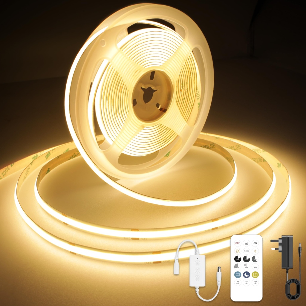 AXMOTUT COB LED Strip Light Warm White 7.5m, High Bright LED Strips with 2400LEDs, RF Remote