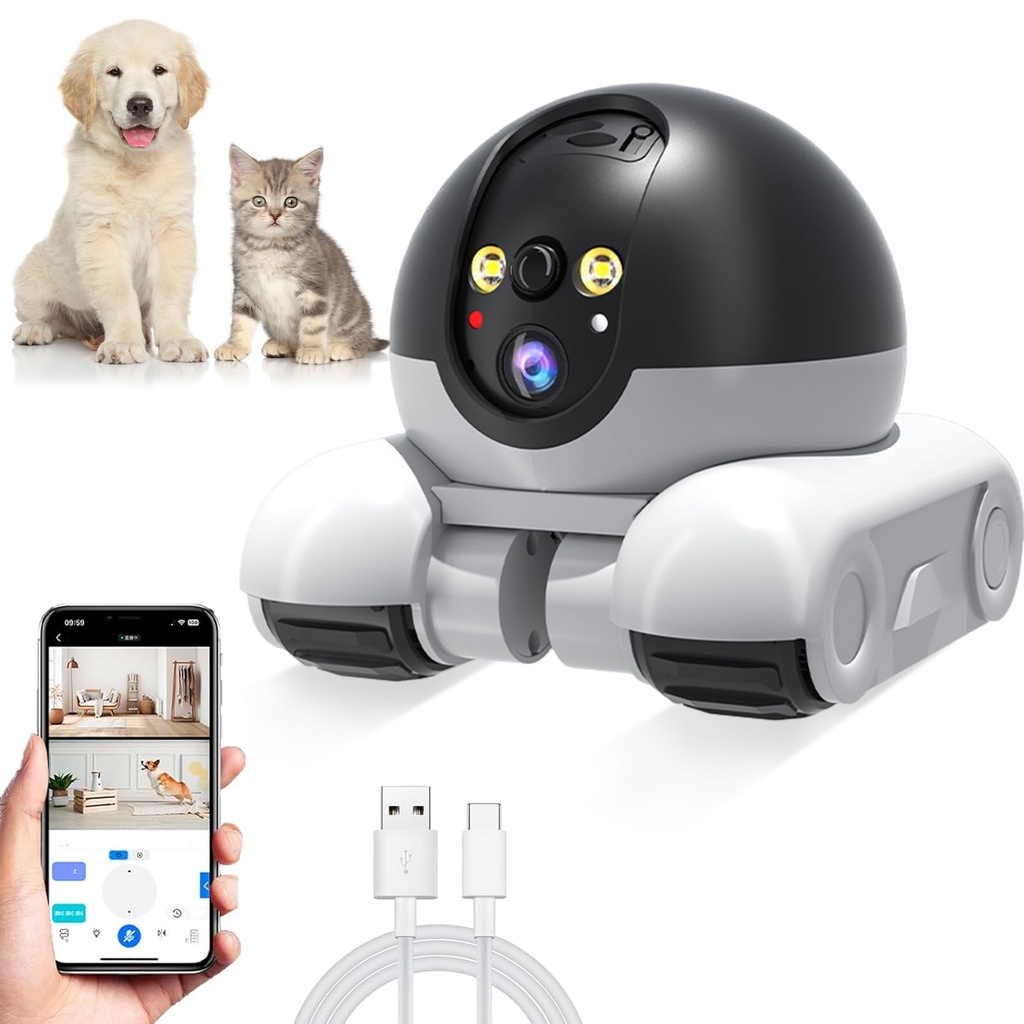 Yanmis Camera Robot, 1080P Double Lens Movable Pet Camera, WIFI Indoor Security, Motion Tra