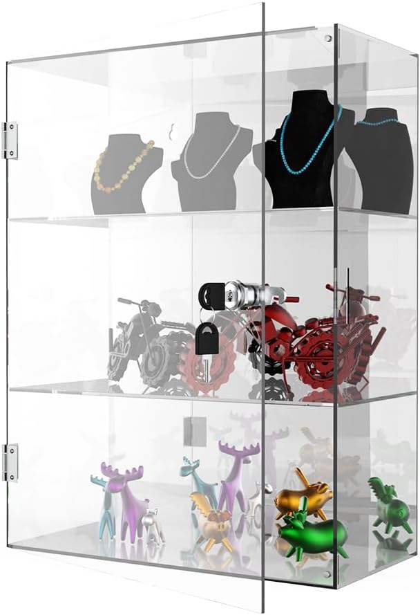 Clear Acrylic Countertop Display Case: Showcase with Lock & Mirror - Detachable Display Cab