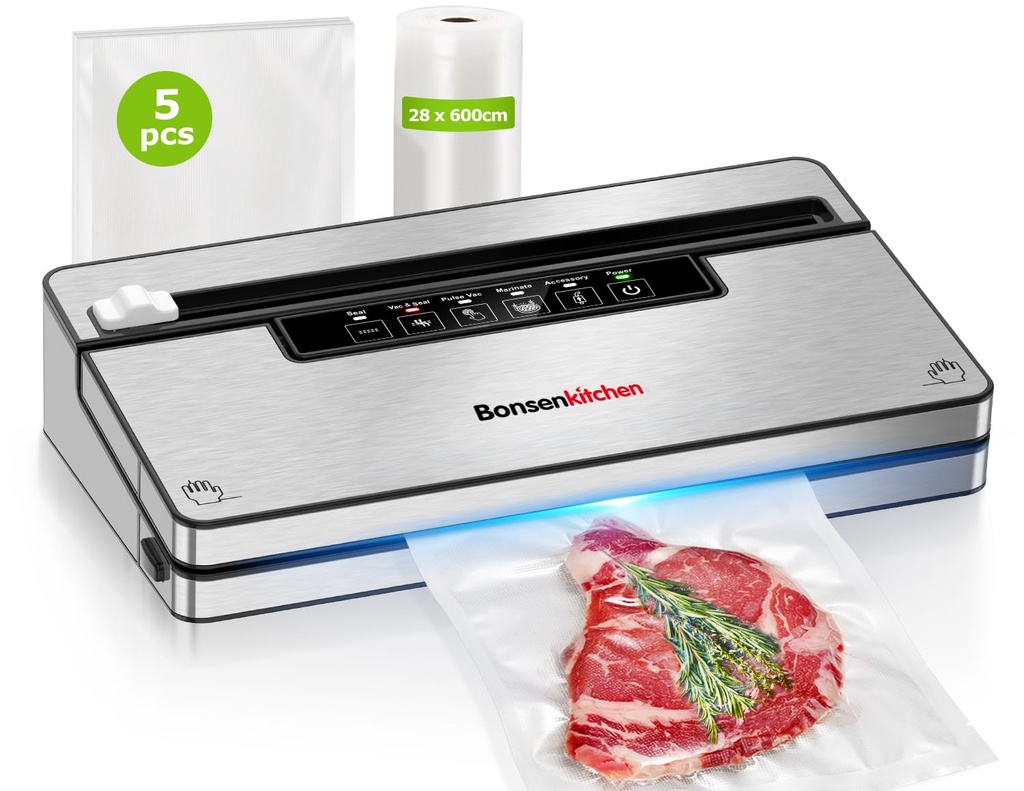 Bonsenkitchen Vacuum Sealer Machine with 5 Modes, Built-in Cutter and Bag Storage, Globefis