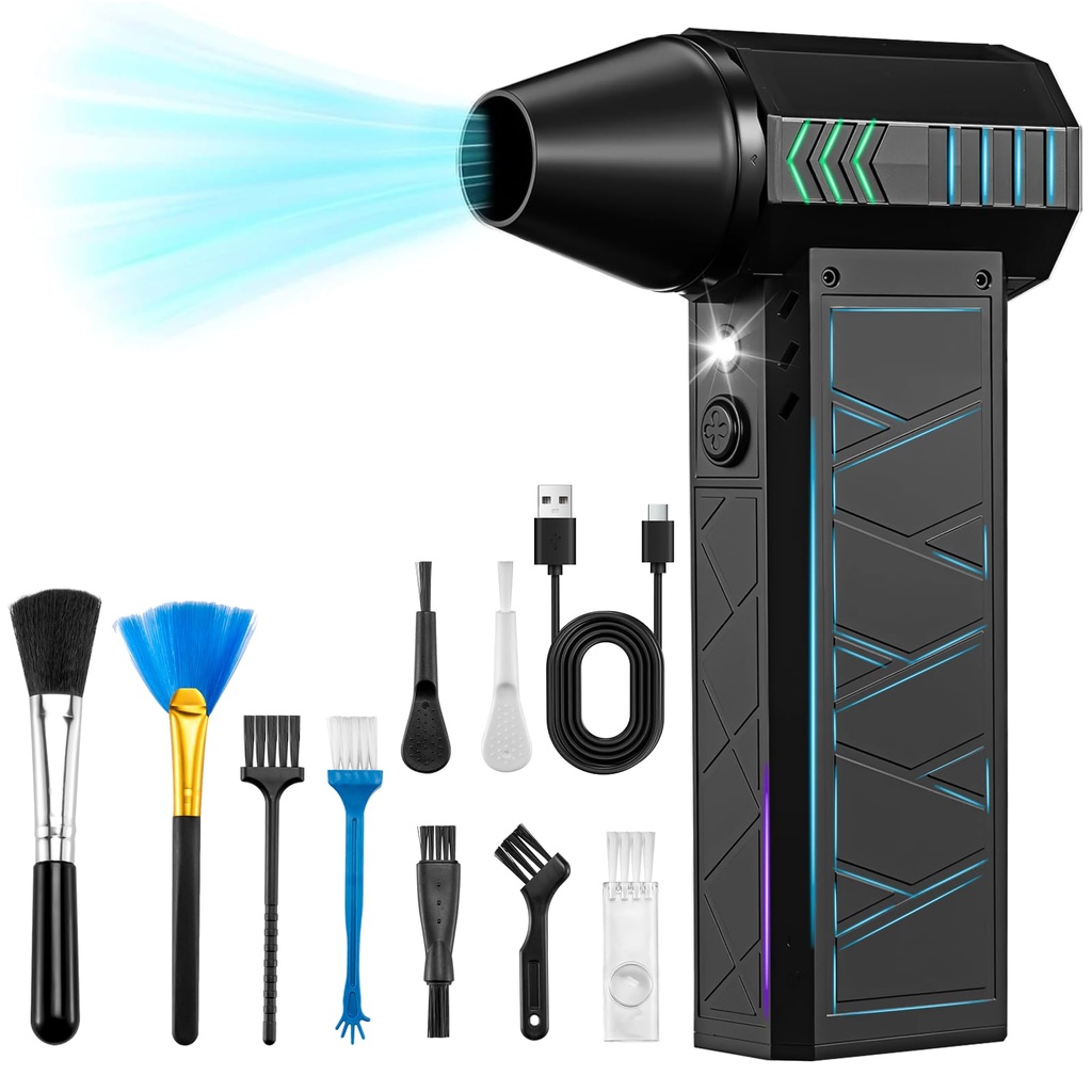 Compressed Air Duster, 180000RPM Violent Turbo Fan Blower with LED Lighting, 4-Gear Adjusta
