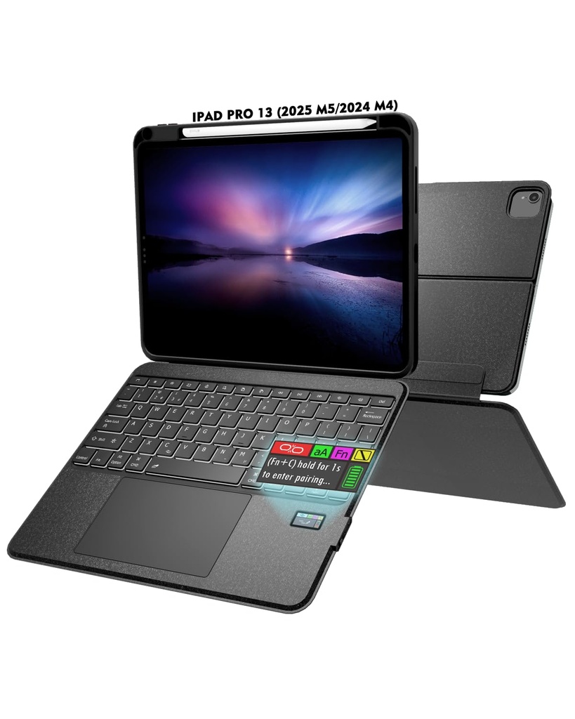 Doohoeek Keyboard Case w/LCD Screen Display for iPad Pro 13 Inch 2025(M5)/2024(M4), Backlit
