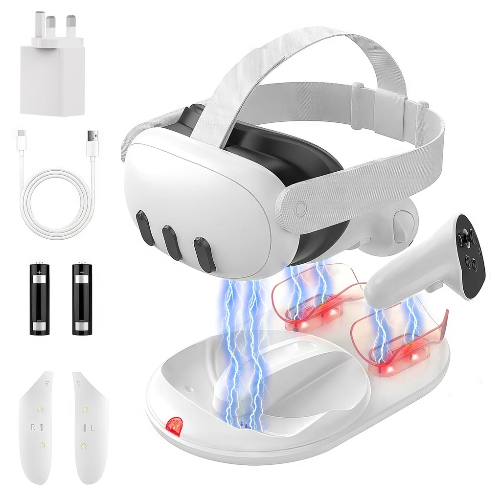 GEEKERA Charging Dock Compatible with Meta Quest 3: Fast Magnetic Charger for VR Headset &