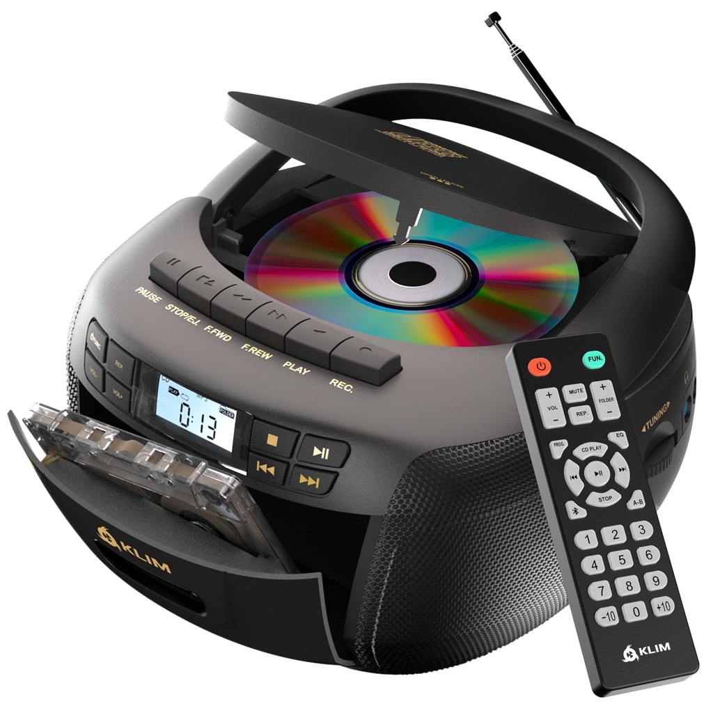 KLIM CD Player with Cassette, Cassette Player & Recorder, Radio with CD, AM/FM Radio & USB,