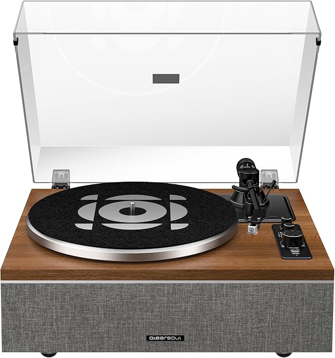 ONE-S Vinyl Record Player with Bluetooth Input/Output, All-in-One Vintage Turntable Built in Speakers, Phono Preamp & DSP, AT-3600L Cartridge, 33/45 RPM (Walnut)