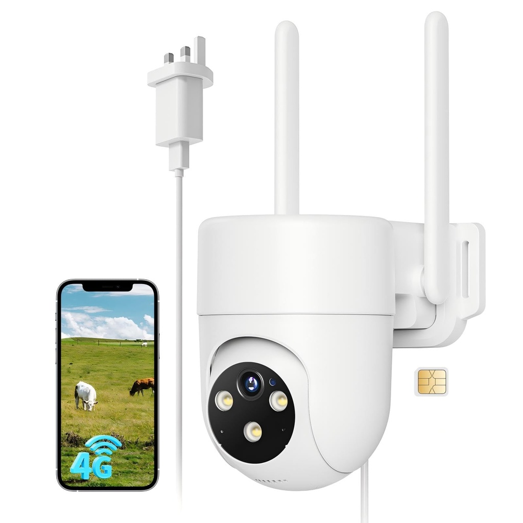 NUASI 4G LTE Security Camera Outdoor, 2K CCTV PTZ Camera 24/7 Recording with SIM Card, with