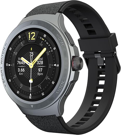 Military Smart Watch with Heart Rate Monitor/Compass/Flashlight/GPS, 1.43" (Modern Black)
