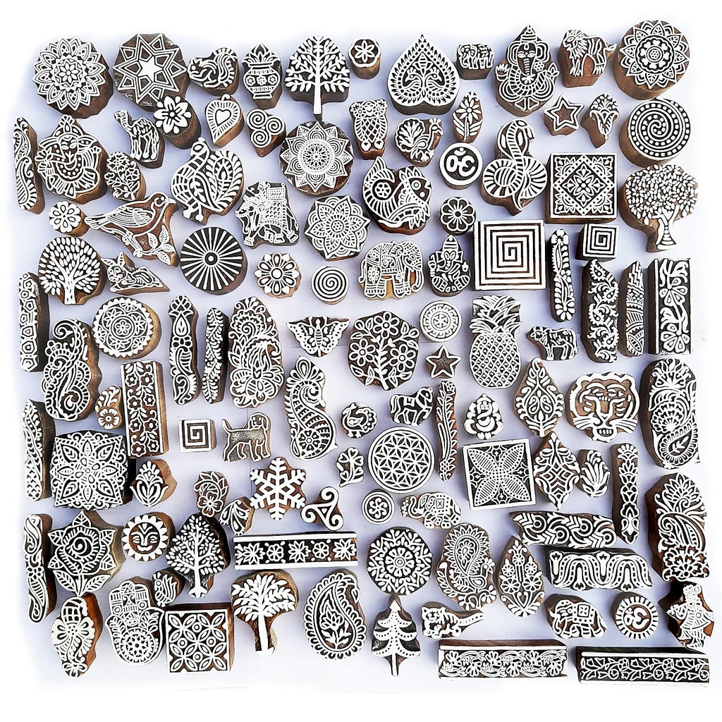 Royal Kraft Assorted Wooden Block Printing Stamps (Set of 100) Bulk01_100