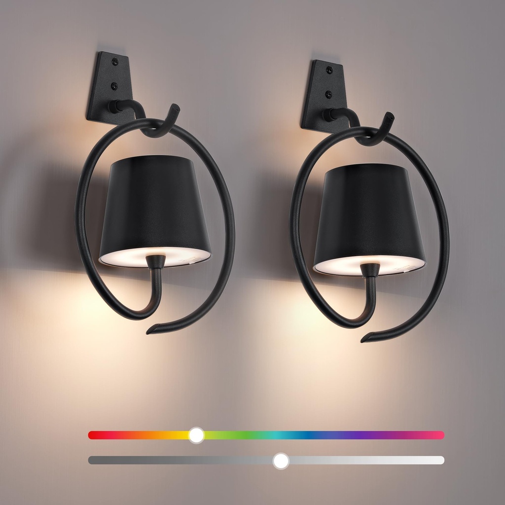 Battery Operated Wall Lights, 2 Pack RGB Rechargeable Wall Light Indoor Cordless Wall Lamp,